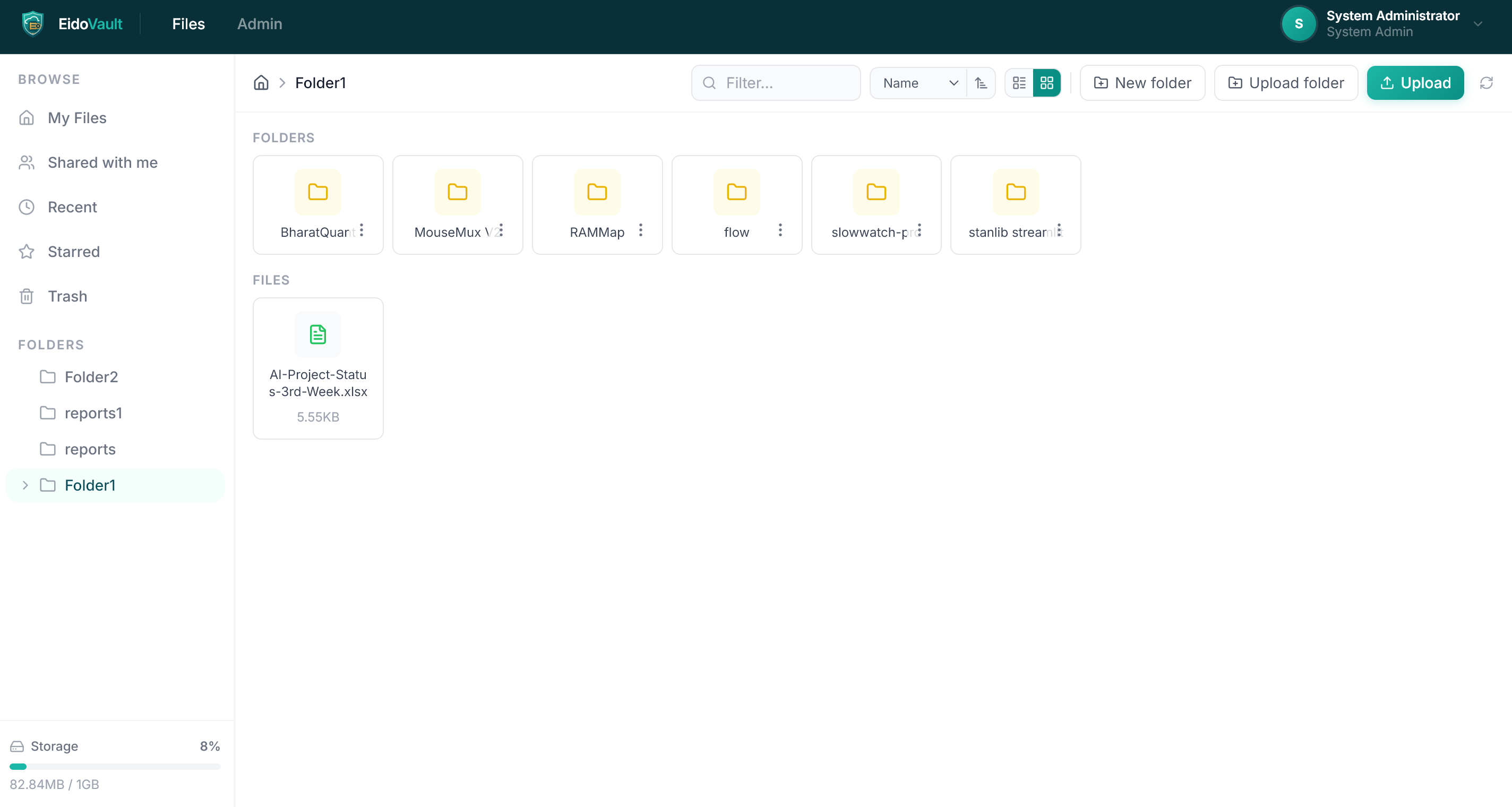 EidoVault folder workspace grid view