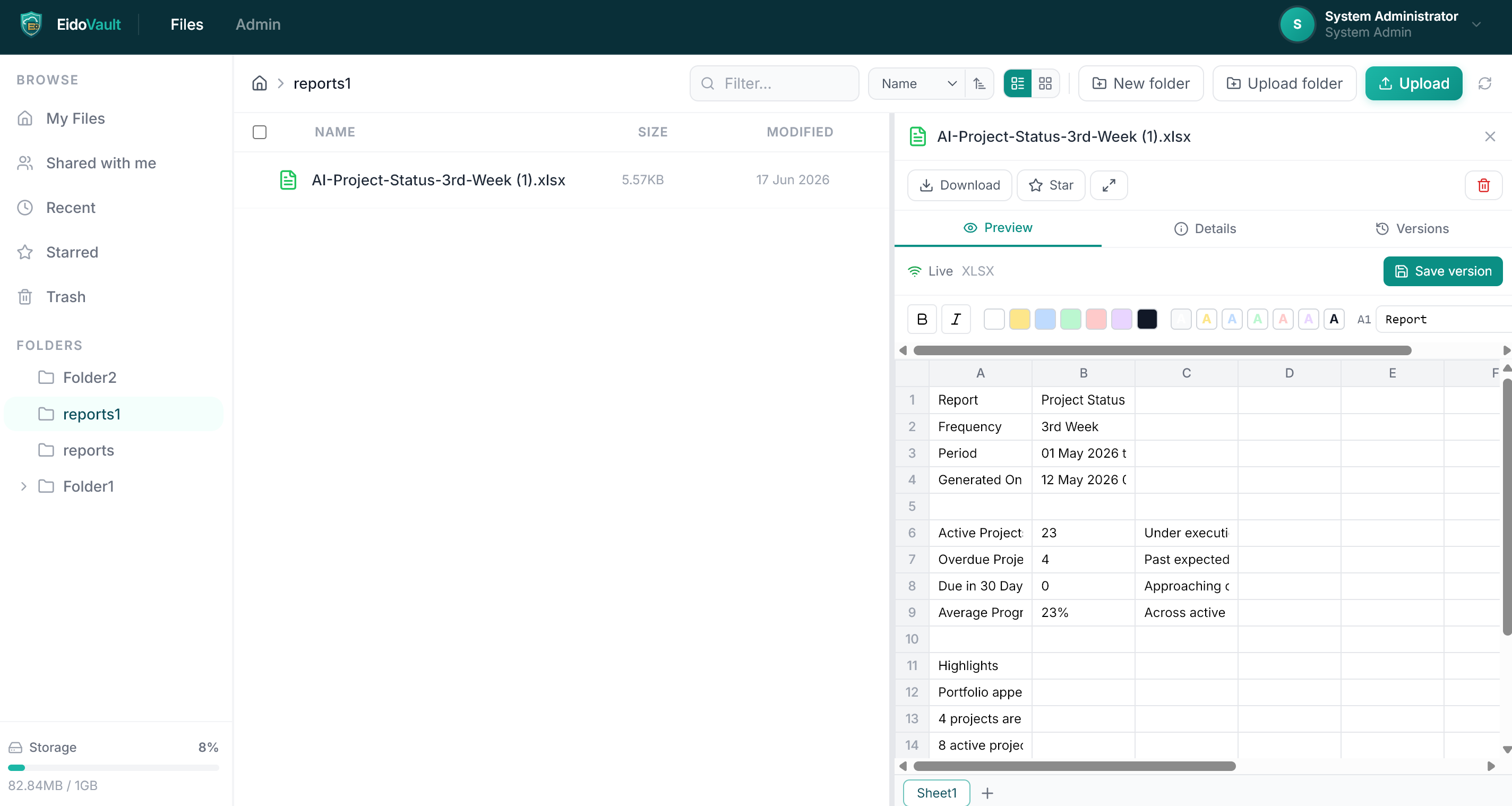 EidoVault spreadsheet editor