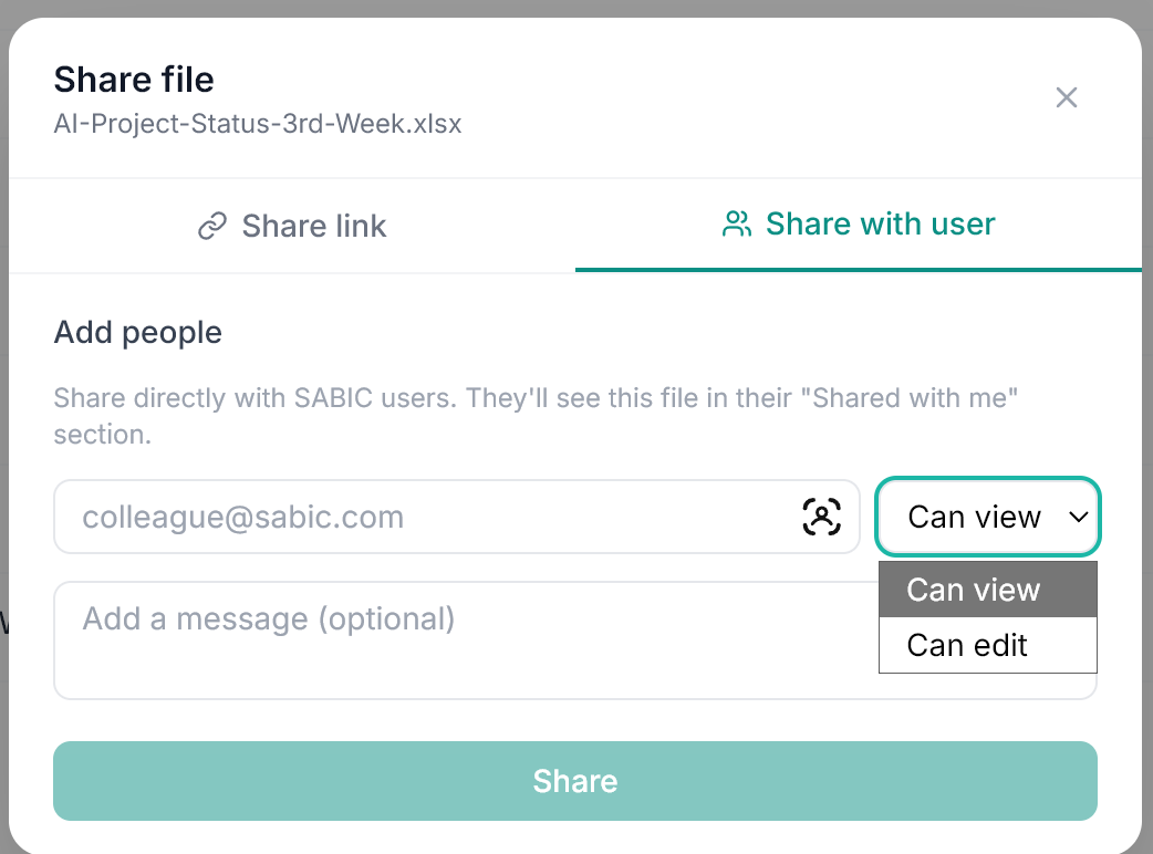 EidoVault share file modal